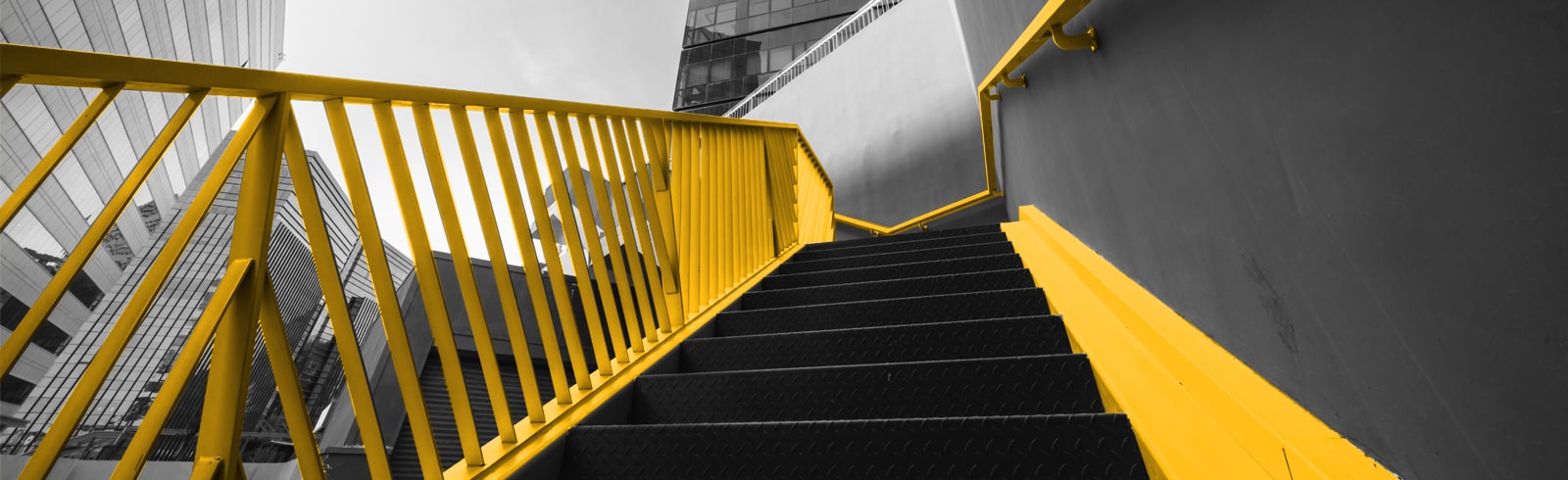 Yellow hand rails stairs